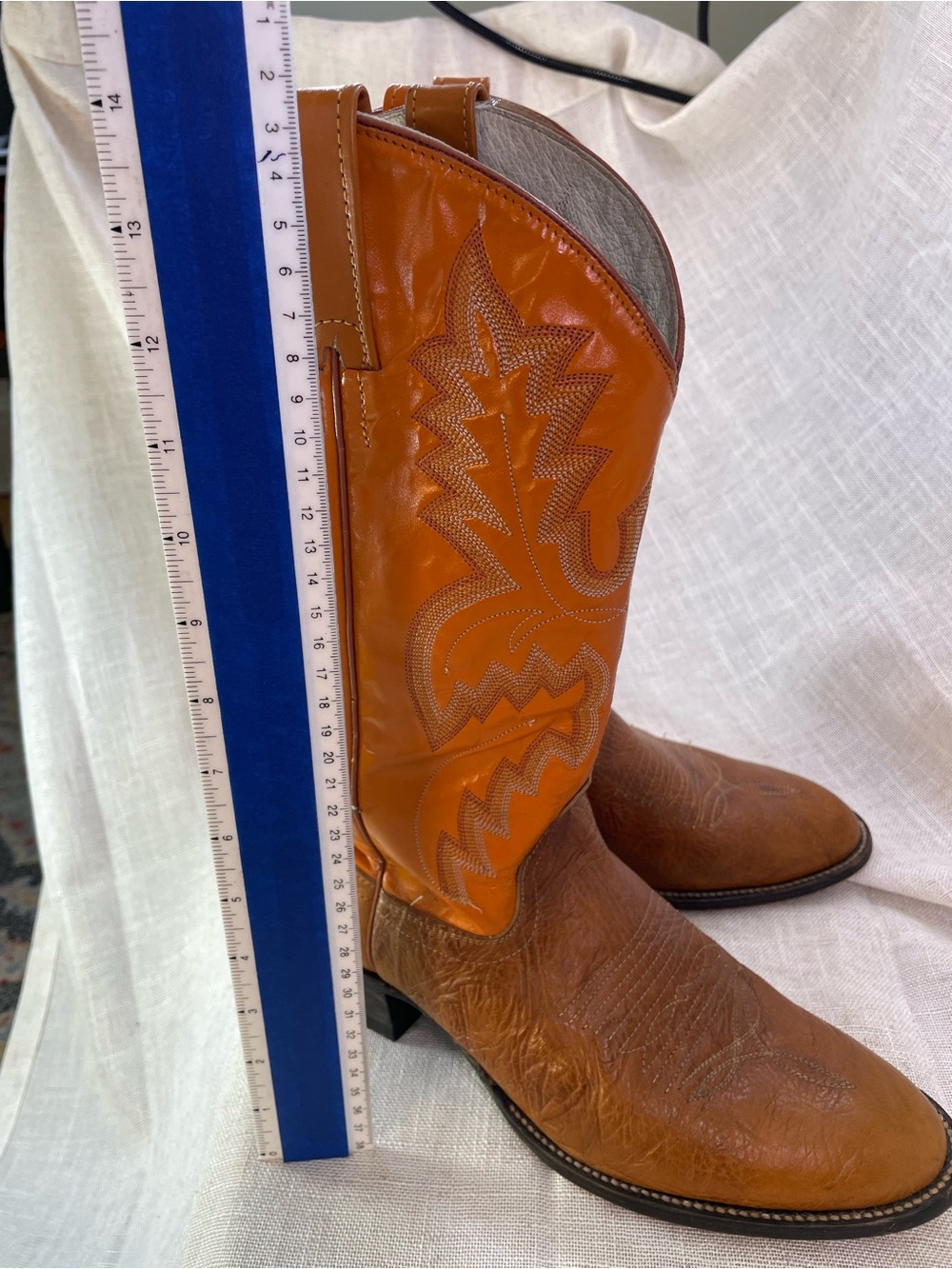 Men's Tan and Orange Elephant Western Cowboy Boots - 10D